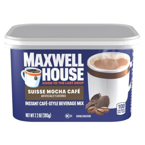 Maxwell House International Suisse Mocha Cafe Beverage Mix, Caffeinated, 7.2 oz Can