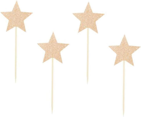 24 Pack of Glitter Rose Gold Star Cupcake Toppers