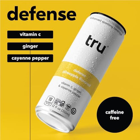 12 OZ 12 Pack Tru Defense Seltzer, Sparkling Water with Vitamin C, Ginger Extract, Cayenne Pepper & Real Pineapple