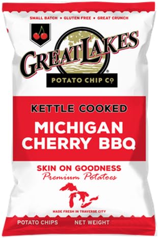 Pack 1.375 Oz Pack 16 Kettle Cooked Potato Chips by Great Lakes Value Bundled by SUPERDEALS | Bag | Michigan Cherry BBQ