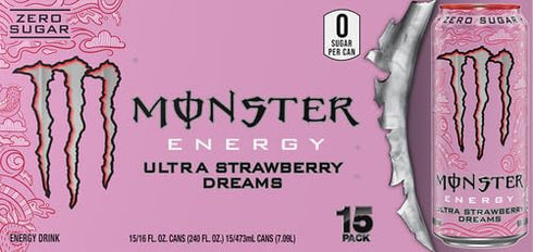 16 Pack 15 Monster Energy Ultra Strawberry Dreams, Sugar Free Energy Drink, Ounce |
