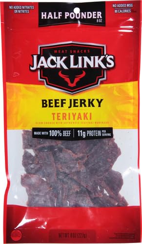 Jack Link's Beef Jerky, Teriyaki, Half Pounder Large Bag - Flavorful Meat Snack with 11g Protein per Serving