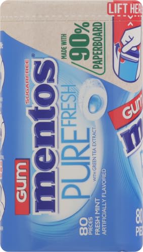 Mentos Pure Fresh Sugar-Free Chewing Gum with Xylitol, Fresh Mint, 80 Piece in Recyclable Paperboard Bottle