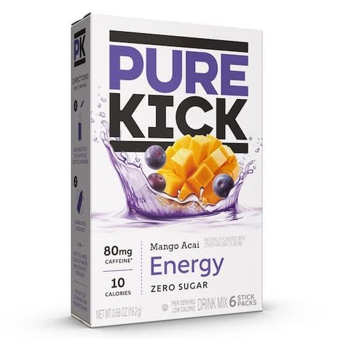 3 6 Packets 18 Pure Kick Energy Drink Mix Mango Acai - Boxes with Each - Total Servings - Powdered Drink Mix