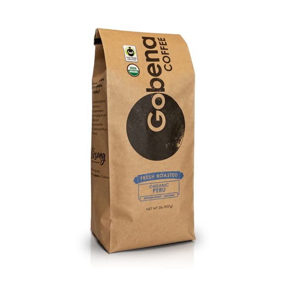 Gobena Coffee 2lb Fair Trade Organic Certified Peruvian Ground Medium Roast,100% Arabica