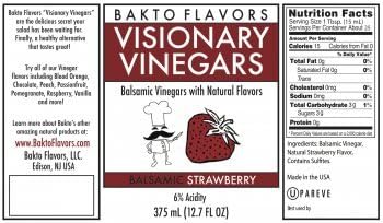 12.7 Oz Bakto Flavors Visionary Vinegars - Strawberry - Kosher Balsamic Vinegar with Natural Strawberry Flavor - Fl