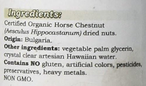Organic Horse Chestnut Alcohol-Free Liquid Extract, 2 oz Glycerite Dried Nuts (Aesculus hippocastanum)