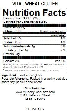 Mulberry Lane Farms 4 Vital Wheat Gluten, Pounds, Non-GMO, Bulk