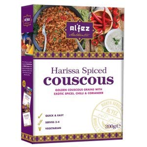 Al Fez Harissa Spiced Couscous 200g - Golden couscous grains with exotic spices, chilli