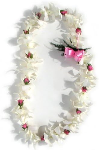 Hawaii Flower Lei Flower Lei - Single Strand White Orchid and Rose Flower Lei