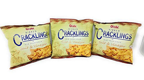 Oishi Ribbed Crackling - Old Fashioned Salt & Vinegar Flavored, Net Wt 1.76oz (50g), 3 Pack