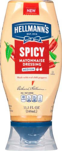 11.5 oz (Pack 2) Hellmann's Spicy Mayonnaise Dressing Squeeze Bottle For a Rich, Creamy Condiment Made with Real Chili