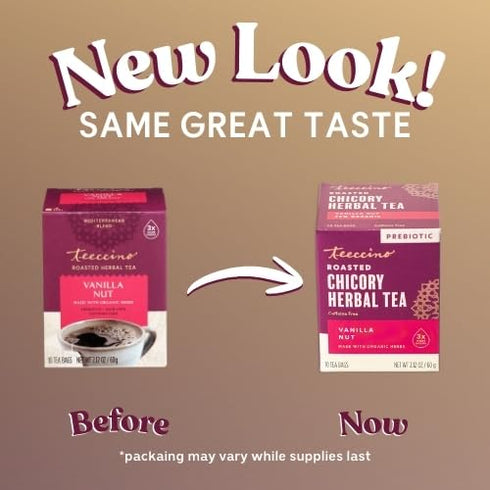 10 Teeccino Vanilla Nut Herbal Tea - Rich & Roasted Herbal Tea Thats Caffeine Free & Prebiotic for Natural Energy, Tea