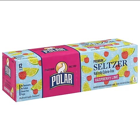 100% 3 (36 Pack) Polar Seltzer Water Raspberry Lime Natural Sparkling Soda Beverage Soft Drink Cans - Cases