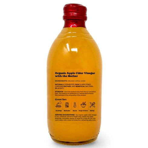 500 ml (Pack 2) Food To Live Organic Apple Cider Vinegar, Raw Italian Natural Vinegar with the Mother, Unfiltered