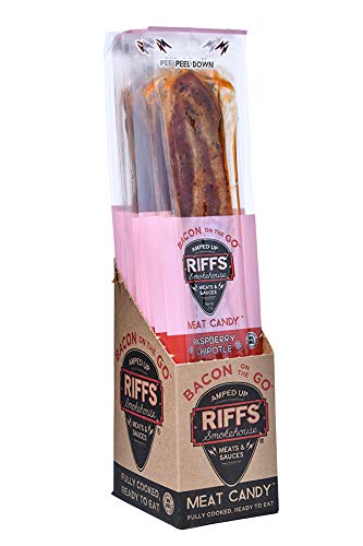 Pack 12 Bacon On The Go by Riffs Smokehouse - Raspberry Chipotle - of Individually Sealed Strips of Bacon