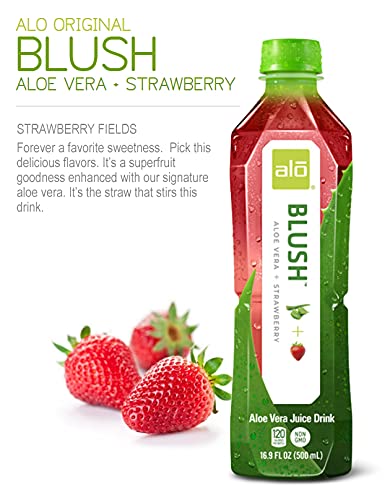 16.9 oz, Pack 12 ALO Aloe Vera Juice Drink | BLUSH - Aloe Vera + Strawberry | fl of | Plant-Based Drink with Real Aloe