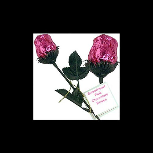 FavorOnline Dozen 9 1/2" One PINK Chocolate Roses - Solid Premium Milk Chocolate Rose Wrapped in Shiny PINK Italian