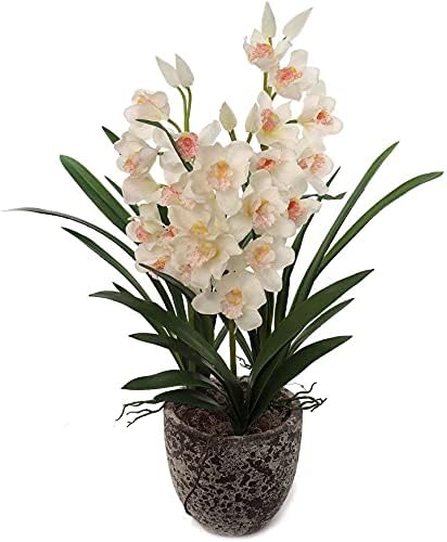 Larksilk Silk Cymbidium Orchid Stem - White, 30" Long with 10 Flowers