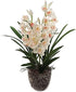 Larksilk Silk Cymbidium Orchid Stem - White, 30" Long with 10 Flowers