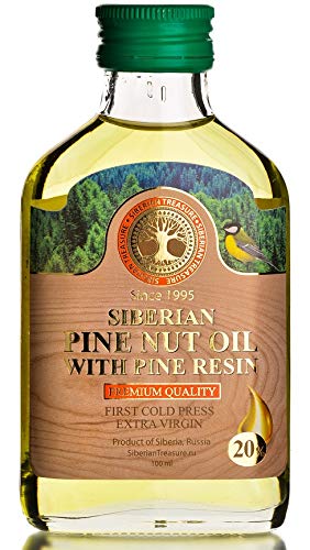 20%, 100 ml 3.4 Oz Siberian Pine Nut Oil Enriched with Pine Resin Premium Quality, Extra Virgin, First Cold Press, Fl