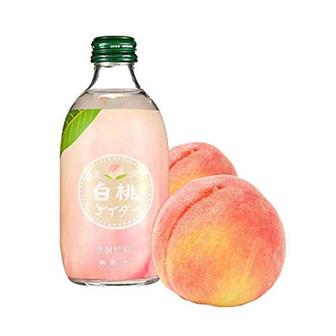 Tomomasu 10 oz. (300ml) (Pack 5) Japanese Soda Hojyun White Peach Cider of - Product of Japan.