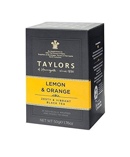 Pack 6, 20 TAYLORS OF HARROGATE, Tea, Lemon & Orange, of Size CT, (Low Carb Dairy Free Low Sodium Vegan Wheat Free