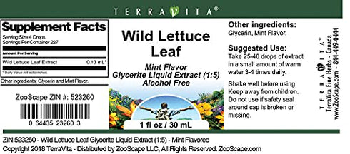 Terravita (1:5) (1 oz, 523260) Wild Lettuce Leaf Glycerite Liquid Extract - Mint Flavored ZIN: