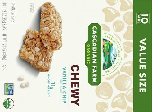 10 12.3 oz. (Pack 6) Cascadian Farm Organic Vanilla Chip Chewy Granola Bars, Value Size, Bars