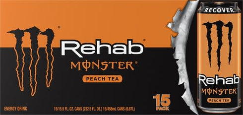 15.5 Pack 15 Monster Rehab Peach Tea + Energy, Energy Drink, Ounce | Energy Iced Tea