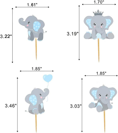 48pcs Blue Elephant Cupcake Toppers, Double Sided It is A Boy Picks for Elephant Theme Birthday Party Supplies