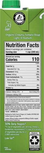 32 oz (Pack 4) Pacific Foods Organic Creamy Light in Sodium Tomato Soup, Carton