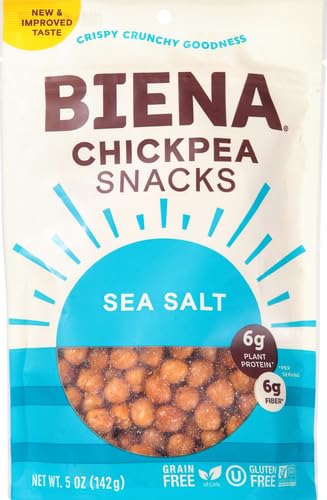 5 oz. (Pack 2) BIENA Chickpea Snacks, Sea Salt | Gluten Free | Vegan | Dairy Free | Plant Based Protein (Single Bag)