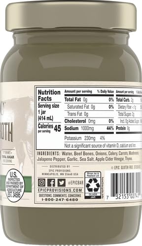 14 oz. (Pack 2) Epic Artisanal Bone Broth, Beef Jalapeno Sea Salt