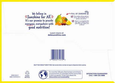 100% Pack 4oz 12 (Pack 2) Dole Fruit Bowls in Juice Variety Snacks, Peaches, Cherry Mixed Fruit, Mandarin Oranges