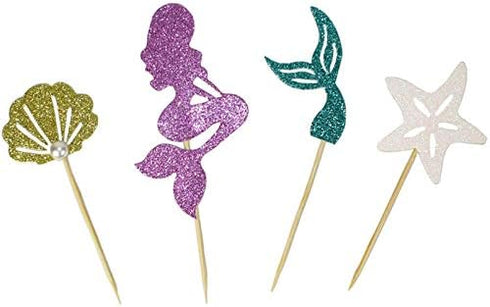 24 pcs Mermaid Cupcake Toppers for Baby Shower Birthday Party Supplies, Under The Sea Cake Decorations