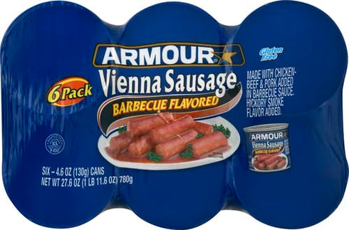 Armour 4.6 oz (Pack 6) Star Vienna Sausage, Barbecue Flavored, Canned Sausage