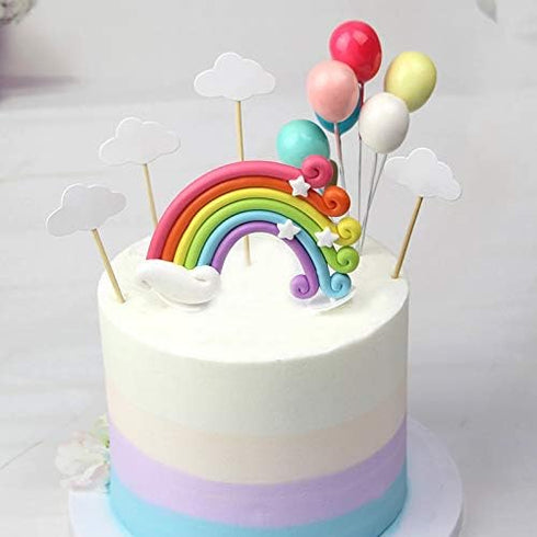 Rainbow Cake Toppers Set, 12 Pcs Colorful Rainbow Cake Topper Kits, Includes 1 Rainbow, 5 Clouds, 6 Balloons