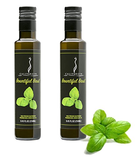 Calivirgin Bountiful Basil Flavor-Crushed Olive Oil (2-Bottle Bundle) - 100% Natural Fresh Flavor,