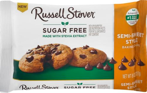 8 oz. Russell Stover Sugar Free Semi-Sweet Baking Chips, Bag, Brown