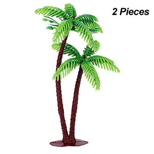 16 Jovitec Pcs Plastic Green Palm Tree Coconuts Cupcake Topper Scale Scenery Miniature Palm Tree Figurines Micro