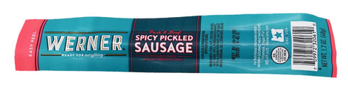 Pack 24 1.7 Werner Spicy Pickled Sausage of Pork & Beef Sausages Ounce Individually Wrapped Meat Snacks