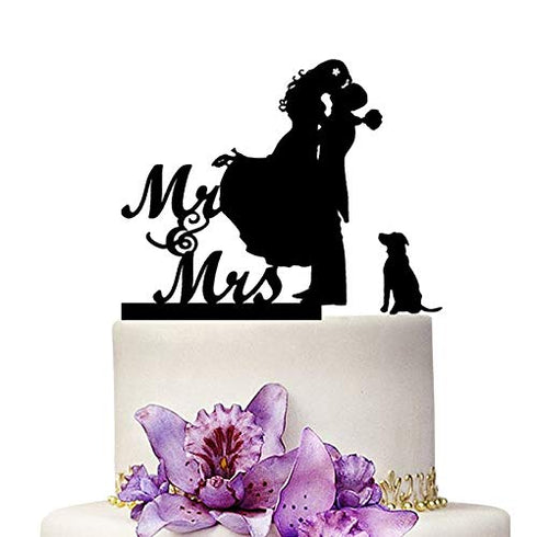 YAMI COCU Mr And Mrs Wedding Cake Toppers - Dog Silhouette Party Engagement Decoration