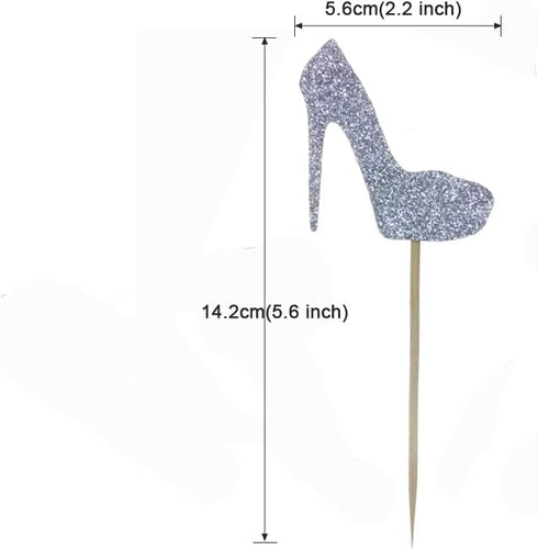 Morndew 24 PCS Silver Glitter Heels Cupcake Toppers for Gender Reveal Party Baby Shower Decorations