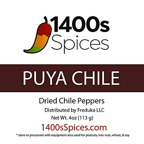 4oz Puya Dried Whole Chile Seco Peppers, Pulla Chili Pods for Authentic Mexican Food, Resealable Bag by 1400s Spices