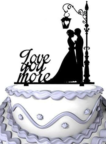 Meijiafei Groom and Bride Wedding Cake Topper Silhouette, Cursive Love You More