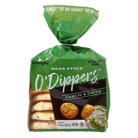7.4oz (Pack 2) O'Doughs Gluten Free and Vegan Naan Style O'Dippers Flatbreads, GARLIC AND CHIVE