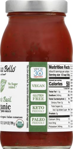 Organico Bello Tomato Basil Organic Pasta Sauce, 25 oz
