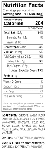 Naturally Delicious 16 Pack, Nadel - CARROT CAKE Slices, Sweet Breads & Cakes Back to School lunch snack, breakfast bar