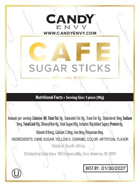 18 (Pack 2) Candy Envy - Gold Caf Sugar Sticks Mini Rock Candy - Individually Wrapped Gold Treats - Original Sugar